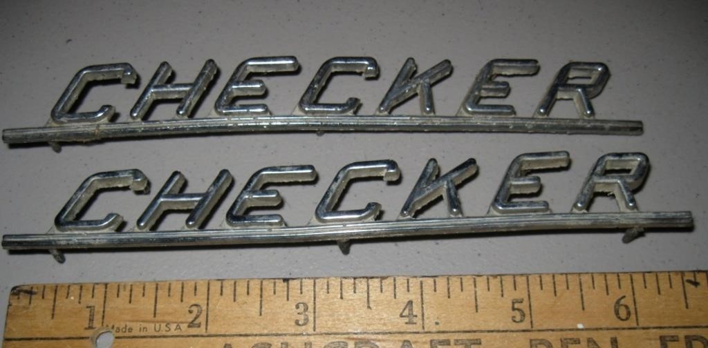 Pair of Vtg Metal Checker Emblems- 638025