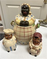 Japan Black Americana Porcelain Biscuit Jar and Sh