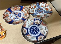 Three Imari Porcelain Hand Painted Plates