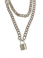 Layered Chain Necklace With Lock Pendant