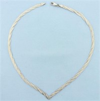 V Braided Herringbone Link Necklace in Sterling Si