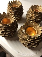 4 Pine Cone Candle Holders