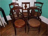 (5) Victorian Walnut cane bottom side chairs