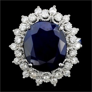 14K Gold 7.00ct Sapphire & 1.00ctw Diamond Ring