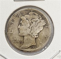 1937 United States Silver 10-Cent Dime Coin