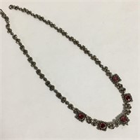 Sterling Silver Necklace With Red Stones