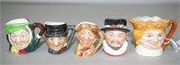 Five Royal Doulton miniature character jugs