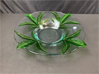 Jumbo Handblown Glass Platter w/ Palm Leaves