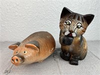 Artesania Rinconada Carved Pig and Cat Figurines