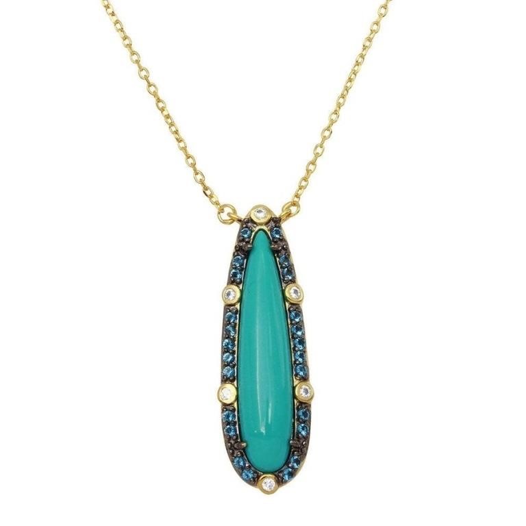 Sterling Silver  Drop Turquoise Crystal Necklace