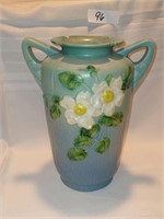 Roseville Blue White Rose Vase Pottery