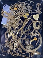 Tray Lot Of Costume Jewelry Necklaces, Brooches