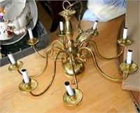 Vintage 8 Arm Brass Electric Chandelier Light