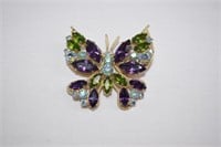 Multi Rhinestone Butterfly Brooch 2"