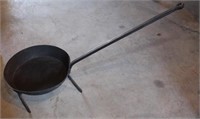 Cast iron 3 footed fry pan, 33" overall length