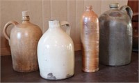 4 pieces stoneware: 3 jugs & signed bottle