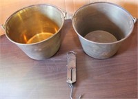 3 brass pieces; 2 buckets and
