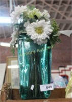 LARGE GLASS VASE WITH ARTIFICIAL FLOWERS