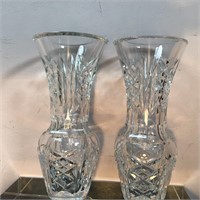PAIR WATERFORD CRYSTAL VASES ETCHED SIGNATURE