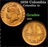 1959 Colombia 2 Centavos KM#214 Grades Brilliant U