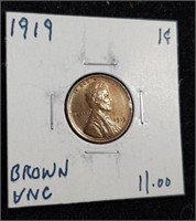 1919 Lincoln Wheat Cent Penny coin marked Brown