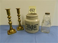 (2) Brass Push-Up Candle Holders, Cheese Crock -