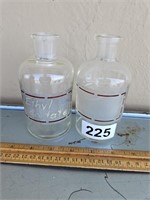 2 Etched label Pyrex Apothecary Jars
