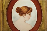 Hand Painted Porcelain Plaque. Red Headed Beauty