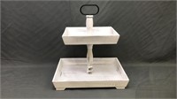 2 Tier Serving Trays White Wood