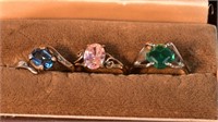 3 Rings: Blue Sapphire, Pink Ice, Green Stone