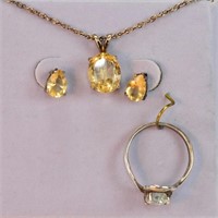 Citrine Oval Necklace 1.25ct Earrings & Ring 925