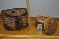 leather and wicker fisher and container