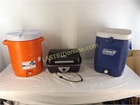 NEW CROCK POT BBQ PIT & 2 - 5 GALLON WATER COOLERS