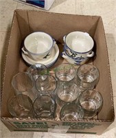 Box of double handle soup bowls with