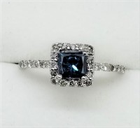 14K White Gold Enhanced Blue & White Diamond Ring