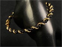 Vintage 14K Gold Onyx Micro Bead Twist Bracelet