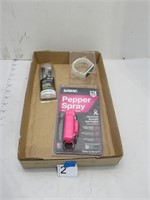 pepper spray, fitbit, wired headphones
