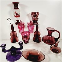 Bohemian, Red & Purple Colored Art Glass, Vases
