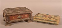 Two Antique Painted Tramp Art Trinket Boxes.