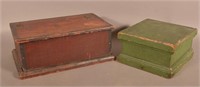 Two Antique Painted Softwood Hinged-Lid Boxes.