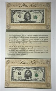 1995 $5 Star Note Pair in Educational Folio