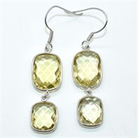 $340 Silver Lemon Quartz(18.35ct) Earrings