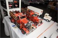 2 Metal Toy Fire Trucks & Semi