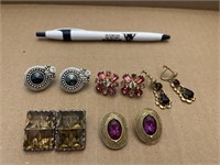 5 pair clip on earrings - pink, purple, black