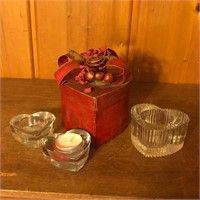 Heart Shaped Boxes & Glass Candle Holders