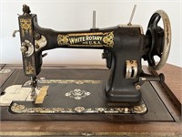 Antique White Rotary Sewing Machine in Cabinet