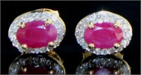 14kt Gold 2.17 ct Ruby & Diamond Stud Earrings