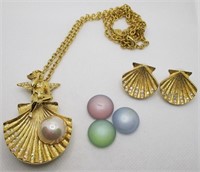 Kirks Folly Clamshell Pendant/Brooch & Earrings