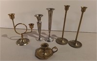 Brass & Silvertone Candle Holders