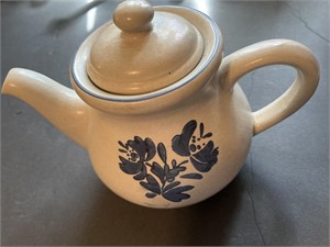 Large Stoneware Blue Floral Teapot